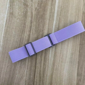 Adjustable purple elastic stretch belt for women jeans and dresses with flat metal buckles
