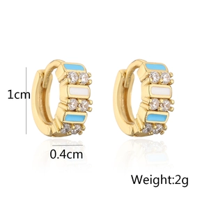 Detailed size view of gold-plated bohemian earrings with blue zircon and enamel