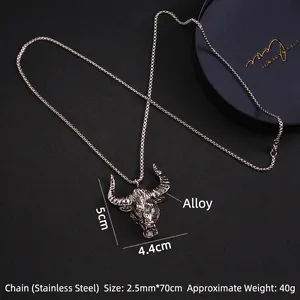 Pendentif tête de taureau vintage en alliage avec chaîne en acier inoxydable de 70cm