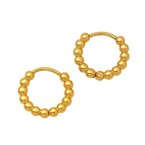 Classic gold beaded hoop earrings in minimalist polished metal design for women