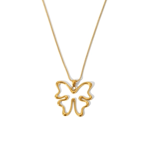 Detailed view of a gold butterfly pendant with delicate snake chain on a white background