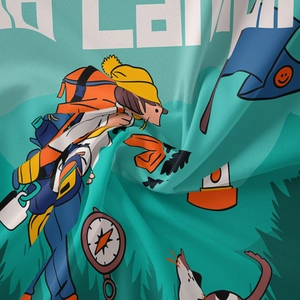 Gros plan détaillé de la texture du tissu de la tapisserie de camping et de l'illustration