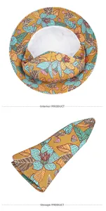 Detail of the white interior lining and compact foldable storage of the floral sun hat