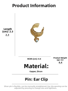 Detail showing 2.3cm gold ear cuff dimensions and zircon heart pendant charm
