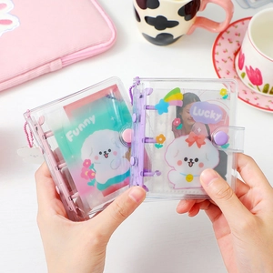 Mini 3-ring transparent binder photo albums in pink and purple for collecting cards