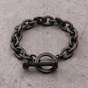 Industrial Punk Heavy Chain Bracelet With Barbell Toggle Clasp Titanium Steel Vintage Jewelry For Men