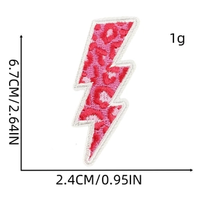 Pink leopard pattern lightning bolt embroidery patch with precise size measurements