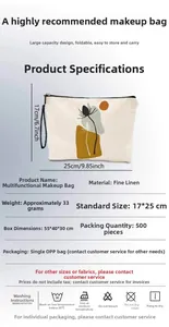 Detail view of ink painting makeup bag with dimensions 25x17cm and fine linen texture