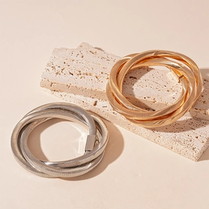 Minimalist gold and silver layered snake chain twisted geometric cuff bangles