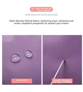 Waterproof testing on high-density purple Oxford fabric for durable travel luggage