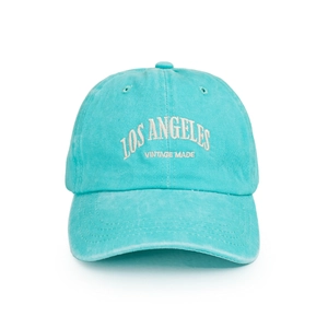 Detailed white embroidery on turquoise washed cotton vintage style baseball cap