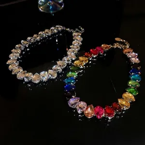 Exquisite teardrop crystal necklaces in rainbow and clear tones with silver plating