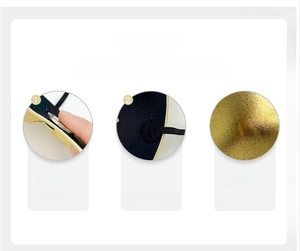 Detail of golden textured masquerade eye mask showing thick sponge padding and elastic strap