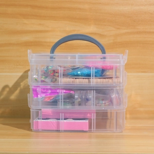 Boîte de rangement transparente à trois niveaux avec poignée pour résine et paillettes