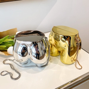 Unique hip-shaped acrylic chain bag in metallic silver and gold finish for women