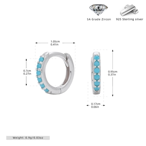 Detailed size chart for sterling silver earrings featuring turquoise stones and dimensions