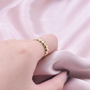 Minimalist gold stainless steel adjustable ring with connected heart patterns for women