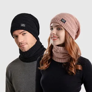 Bonnet D'hiver Et Cache-col Tricoté Acrylique Doublé Polaire Chaud Coupe-vent Beanie Pour Hommes Femmes Outdoor Sport