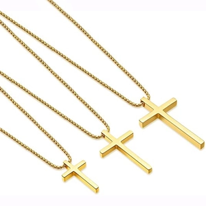 Detailed comparison of three titanium steel cross necklaces in different pendant sizes
