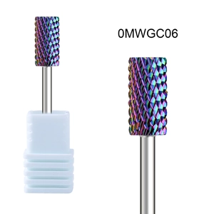 Rainbow plated carbide nail drill bit with diamond cut texture and detailed macro view