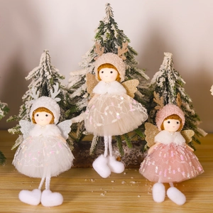 Christmas angel doll with deer horns and sequin skirt for festive tree decorations