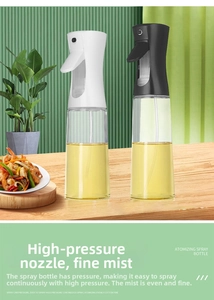 Macro detail of high-pressure mist nozzle on transparent glass oil sprayer bottle