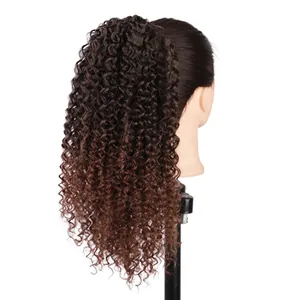 Kinky curly ponytail extension for women with ombre brown to caramel synthetic hair