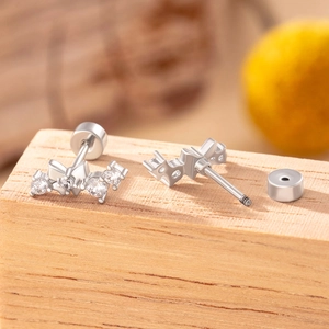 Chic silver butterfly stud earrings with sparkling crystals and screw back closure