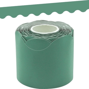 Macro view of sage green scalloped bulletin board border sticker with a wavy edge design