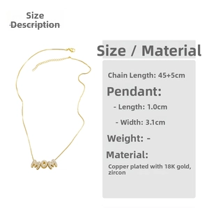 Detailed size chart for 18K gold plated copper initial pendant with zircon stones