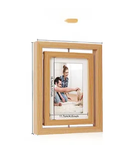 Detailed view of the rotating wooden double-sided photo frame with precise size markings
