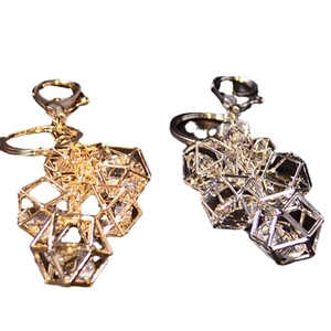 Prismatic crystal ball car keychain with gold and silver geometric metal frame