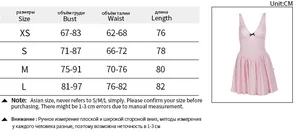 Size chart for pink polka dot V-neck mini dress with measurements in centimeters