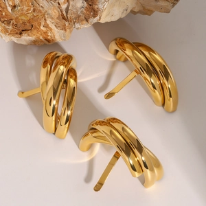 Set di tre forcine per capelli in acciaio inossidabile dorato con design ad anello ritorto