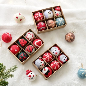 Christmas Tree Hanging Ornaments Handmade Wool Felt Balls Snowflake Snowman Gingerbread Patterns Festive Home Decor Gift