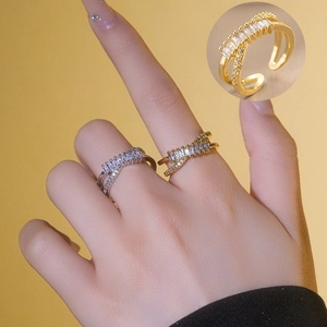 French Elegant Delicate Cross Rhinestone Open Ring For Women Luxury Copper Geometric Adjustable Finger Ring Jewelry Gift