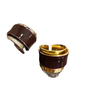 Vintage gold layered open ring set with deep red enamel finish for a minimalist look
