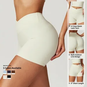 Short de yoga 3 pouces taille haute pour femme avec ceinture en V et effet galbant