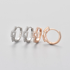 Minimalist Geometric Chain Hoop Earrings For Women Micro Pave Rhinestone Copper Electroplated Earrings Fashion Jewelry