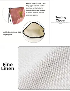 Detail view of large capacity makeup bag with linen lining and anti-slip alloy zipper