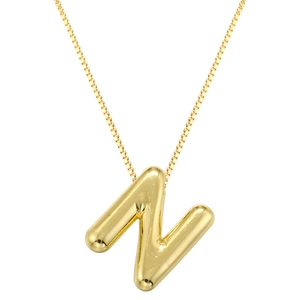 Polished gold balloon letter N pendant necklace with a delicate box chain for women