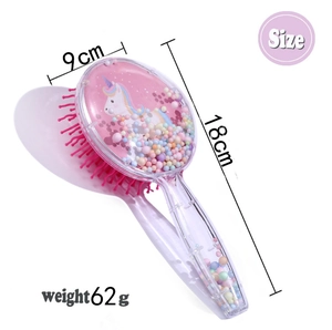 Round unicorn hairbrush with cat ears and glitter beads, size 18x9cm, weight 62g