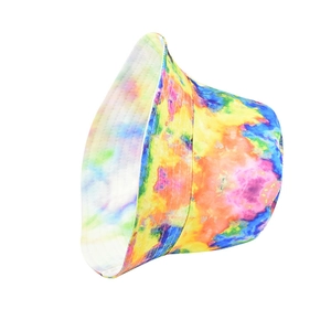 Colorful tie-dye bucket hat for men and women featuring vibrant nebula patterns and wide brim