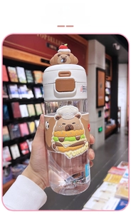 Detail of Diller Capybara water bottle with silicone sleeve and 3D cartoon lid