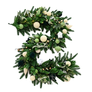 60cm pine needle Christmas wreath with LED lights, decorative balls and plaid bows
