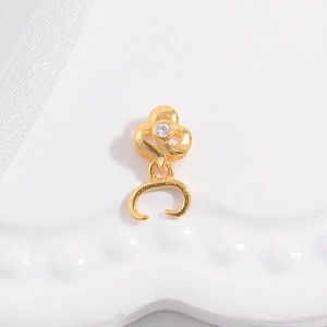 Gold flower pendant with zircon inlay and C-shaped hook for DIY jewelry making