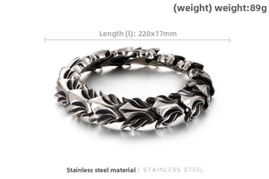 Detail view of dragon scale stainless steel bracelet with vintage silver finish