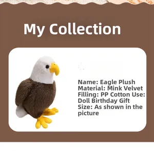 Detailed view of bald eagle plush toy with realistic faux fur and soft cotton filling