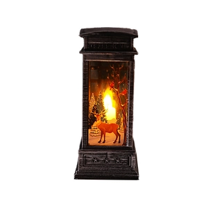 Retro LED telephone booth Christmas lantern with deer scene and warm candle light