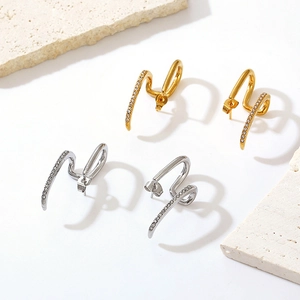 Irregular Geometric Curved Stud Earrings For Women Stainless Steel Rhinestone Inlaid Fashion Twisted Jewelry Luxury